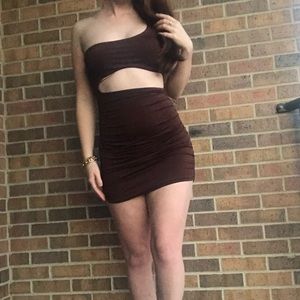 Shein Brown Cutout Dress with Rouching- Size Small